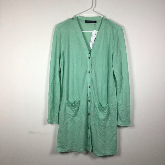 Merokeety Long Green Teal Button Cardigan Sweater Minimalistic Cottagecore Large - Picture 1 of 14